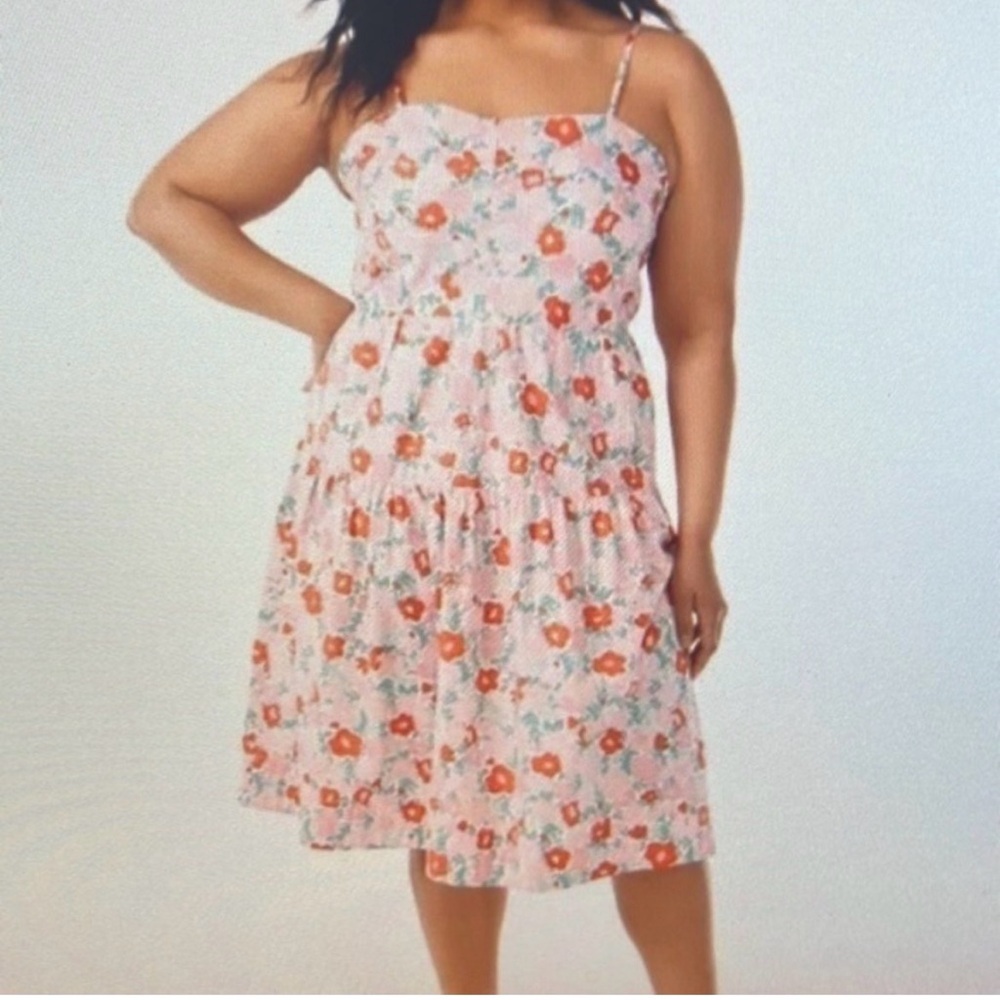 Floral Pink Midi Dress with Orange Blooms